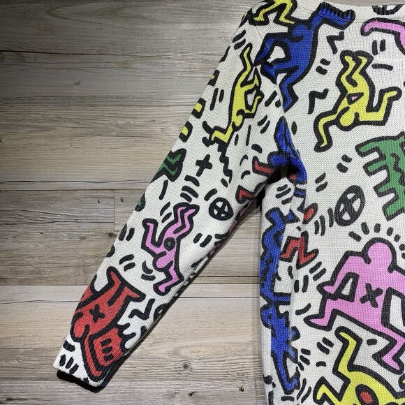 JOYRICH X Keith Haring Sweater Size Large Multicolor Dancing People Dogs Pop Art - Picture 4 of 13